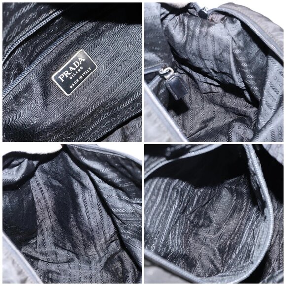 PRADA Shoulder Bag Nylon Leather Black Gold Auth